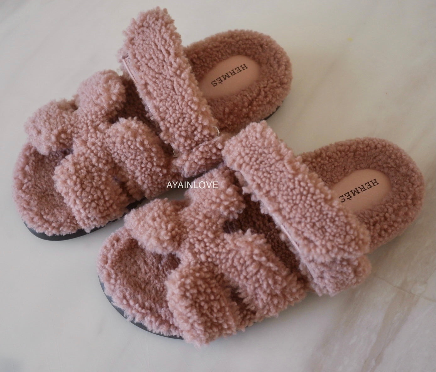 HERMES Pink Teddy Bear Bois de Santal Chypre Sandals Size 38.5 – AYAINLOVE  CURATED LUXURIES