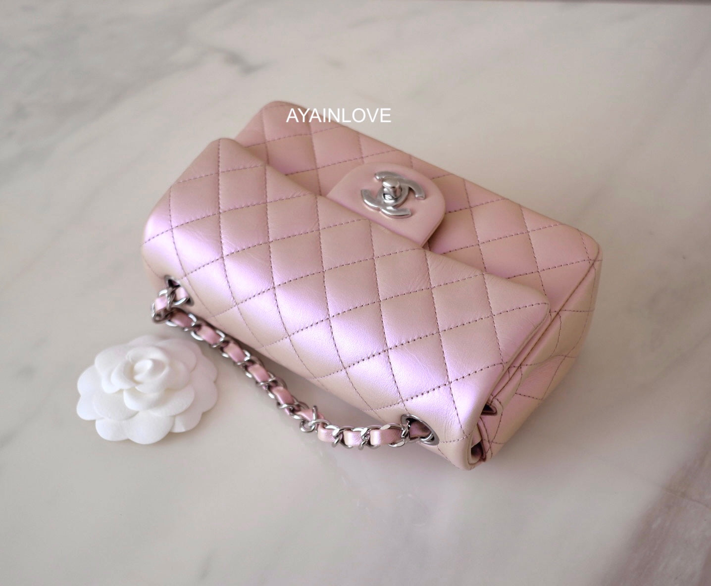 CHANEL 21K Iridescent Pink Calf Skin Rectangular Mini Silver Hardware –  AYAINLOVE CURATED LUXURIES